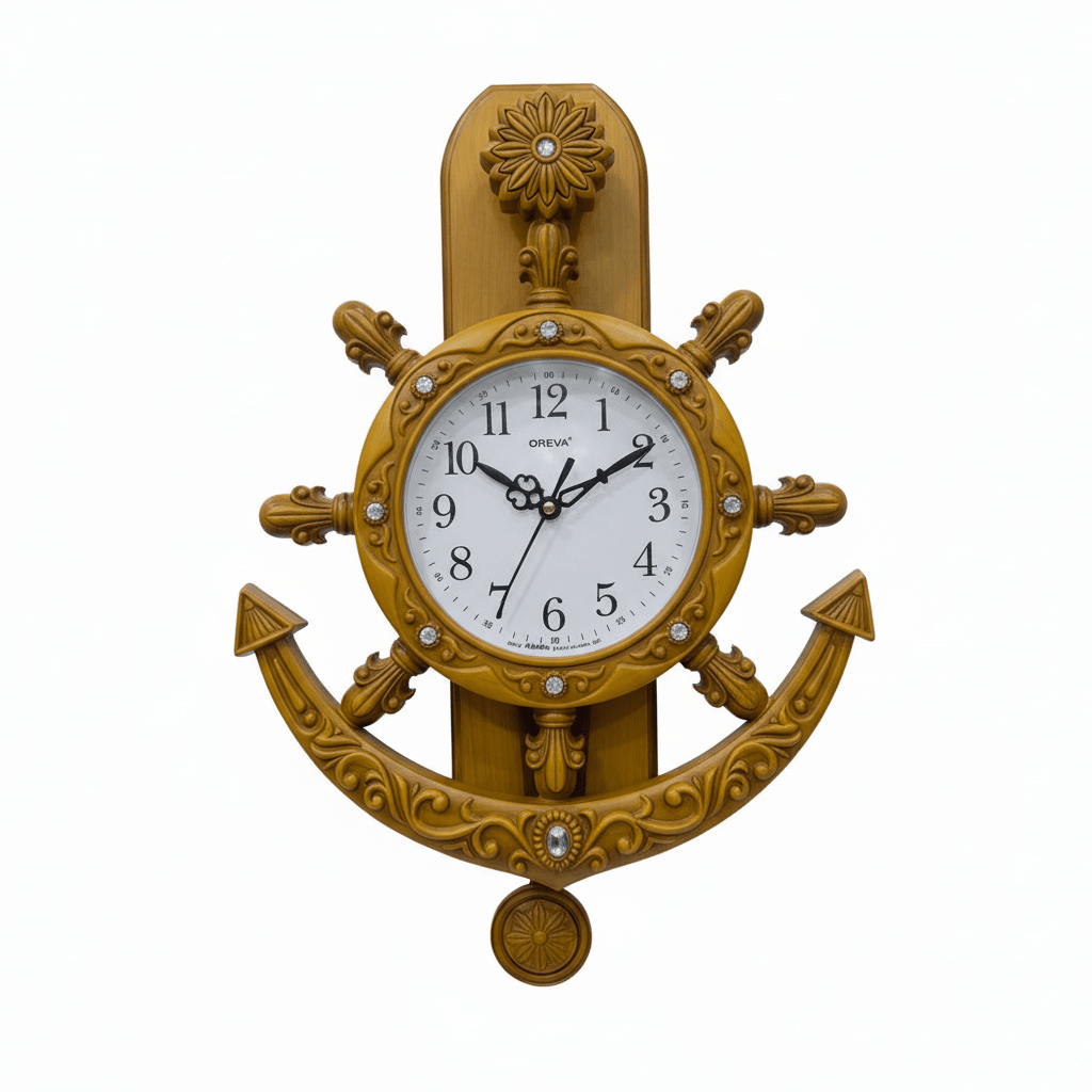 Oreva Decorative Nautical Wall Clock 40×28cm | AQ2327 | Anchor & Ship Wheel Design | Yellow Wood Finish - Al Kabayel Discount CentreOreva Decorative Nautical Wall Clock 40×28cm | AQ2327 | Anchor & Ship Wheel Design | Yellow Wood FinishWall ClocksOREVAAl Kabayel Discount Centre