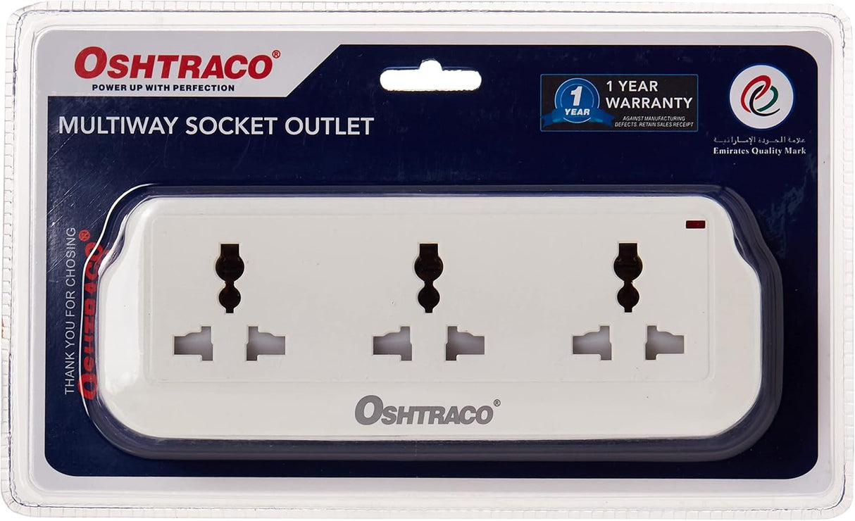 Oshtraco 3 Way Universal Multi Socket, White - Al Kabayel Discount CentreOshtraco 3 Way Universal Multi Socket, WhiteCords & AdaptersOSHTRACOAl Kabayel Discount Centre