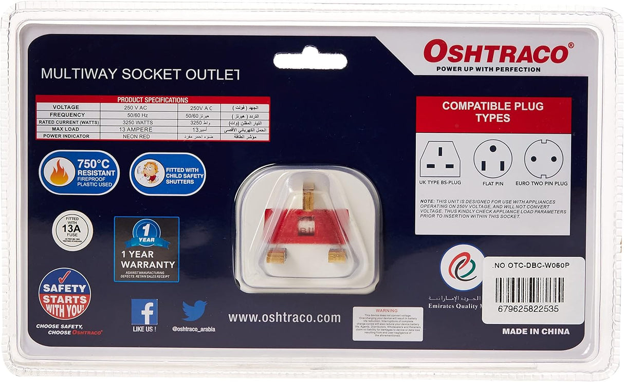 Oshtraco 3 Way Universal Multi Socket, White - Al Kabayel Discount CentreOshtraco 3 Way Universal Multi Socket, WhiteCords & AdaptersOSHTRACOAl Kabayel Discount Centre