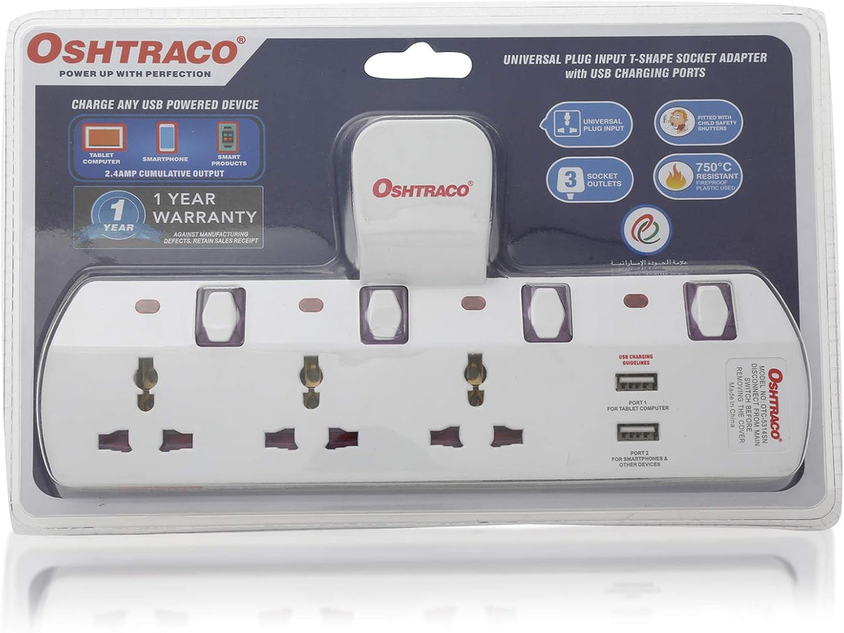 Oshtraco Universal Plug Input T - Shape Socket Adapter - Al Kabayel Discount CentreOshtraco Universal Plug Input T - Shape Socket AdapterCords & AdaptersOSHTRACOAl Kabayel Discount Centre