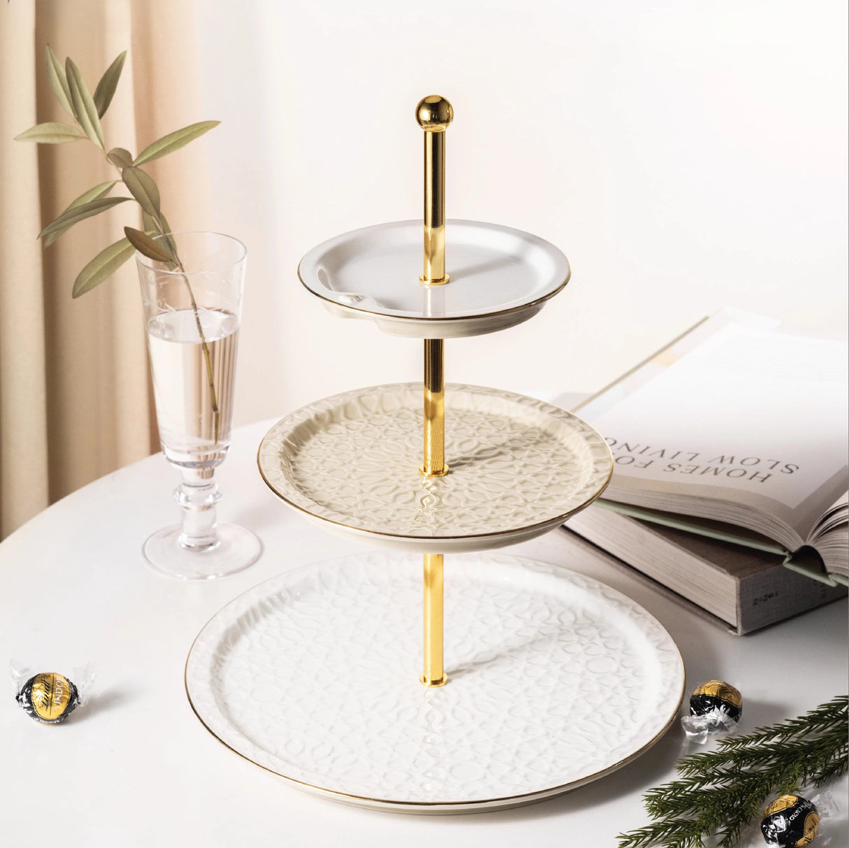 Otantic Asala Porcelain 3 - Layer Cake Serving Stand Beige Gold - ET2643 - Al Kabayel Discount CentreOtantic Asala Porcelain 3 - Layer Cake Serving Stand Beige Gold - ET2643Serving TraysOTANTIKAl Kabayel Discount Centre