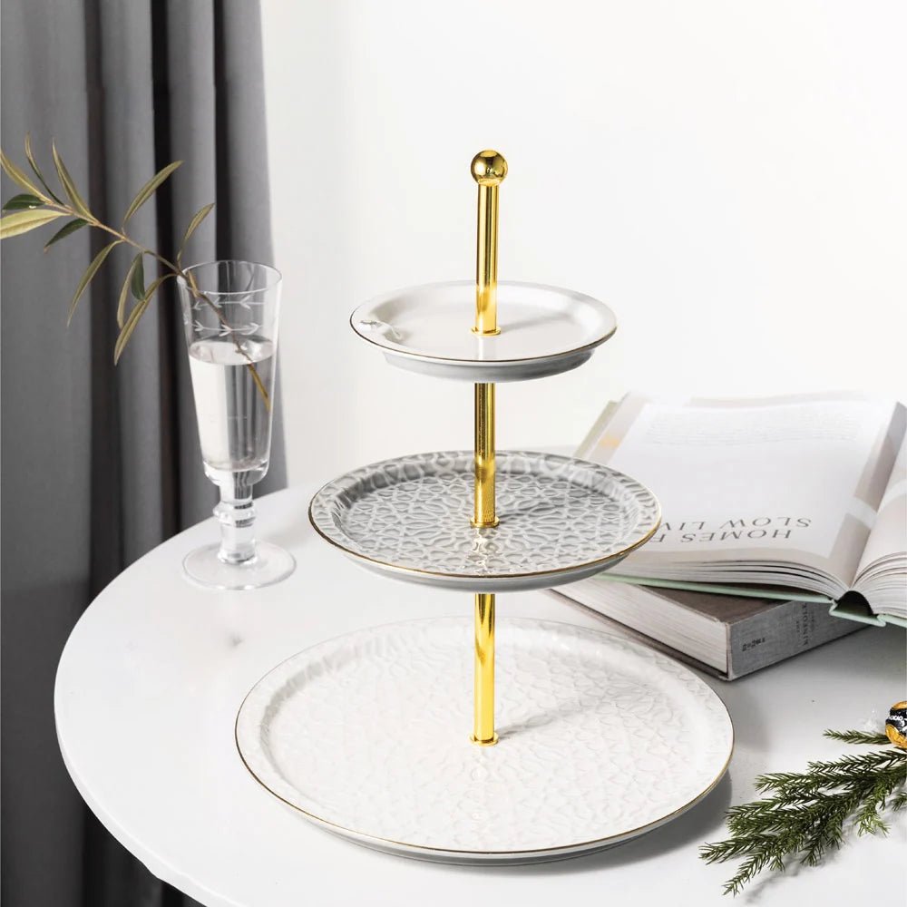 Otantic Asala Porcelain 3 - Layer Cake Serving Stand Grey Gold - ET2640 - Al Kabayel Discount CentreOtantic Asala Porcelain 3 - Layer Cake Serving Stand Grey Gold - ET2640Serving TraysOTANTIKAl Kabayel Discount Centre