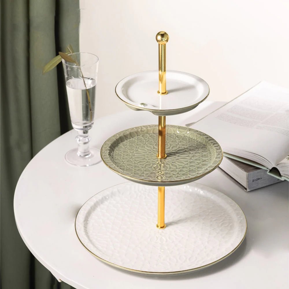 Otantic Asala Porcelain 3 - Layer Cake Serving Stand Olive Gold ET2639 - Al Kabayel Discount CentreOtantic Asala Porcelain 3 - Layer Cake Serving Stand Olive Gold ET2639Serving TraysOTANTIKAl Kabayel Discount Centre