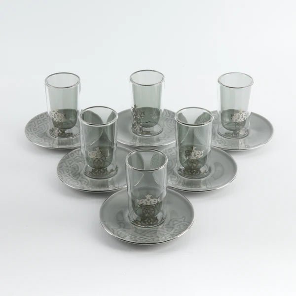 Otantic Naqsh 12pcs Glass Cup and Saucer Set - Grey&Silver, ET2938 - Al Kabayel Discount CentreOtantic Naqsh 12pcs Glass Cup and Saucer Set - Grey&Silver, ET2938Tea SetsOTANTIKAl Kabayel Discount Centre