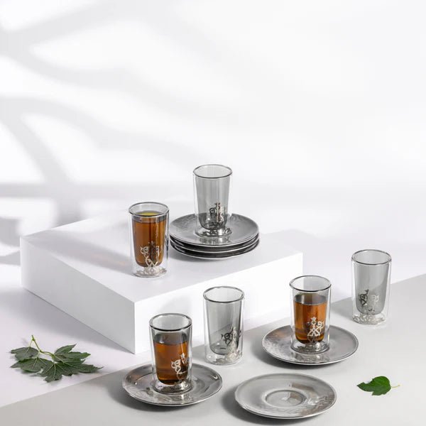 Otantic Naqsh 12pcs Glass Cup and Saucer Set - Grey&Silver, ET2938 - Al Kabayel Discount CentreOtantic Naqsh 12pcs Glass Cup and Saucer Set - Grey&Silver, ET2938Tea SetsOTANTIKAl Kabayel Discount Centre