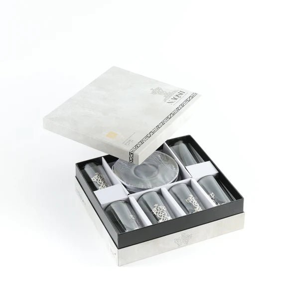 Otantic Naqsh 12pcs Glass Cup and Saucer Set - Grey&Silver, ET2938 - Al Kabayel Discount CentreOtantic Naqsh 12pcs Glass Cup and Saucer Set - Grey&Silver, ET2938Tea SetsOTANTIKAl Kabayel Discount Centre