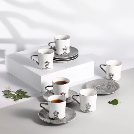 Otantic Naqsh 12pcs Porcelain Tea Set, 6pcs Cups 200ml + 6pcs Saucer, Grey/White/Silver, ET2953 - Al Kabayel Discount CentreOtantic Naqsh 12pcs Porcelain Tea Set, 6pcs Cups 200ml + 6pcs Saucer, Grey/White/Silver, ET2953Tea SetsOTANTIKAl Kabayel Discount Centre