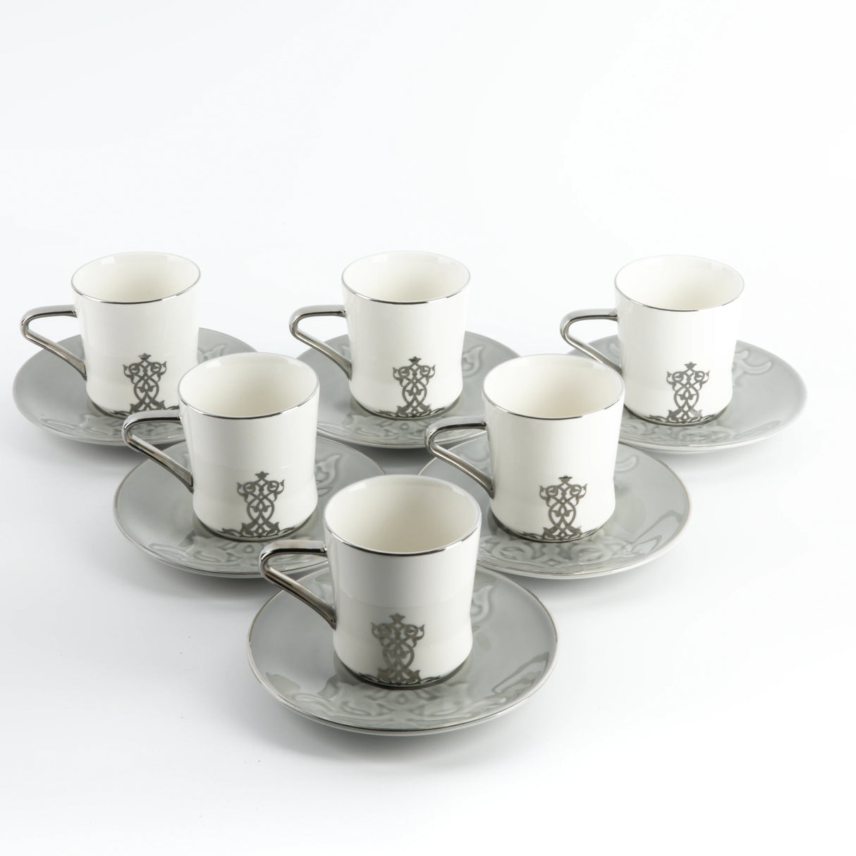 Otantic Naqsh 12pcs Porcelain Tea Set, 6pcs Cups 200ml + 6pcs Saucer, Grey/White/Silver, ET2953 - Al Kabayel Discount CentreOtantic Naqsh 12pcs Porcelain Tea Set, 6pcs Cups 200ml + 6pcs Saucer, Grey/White/Silver, ET2953Tea SetsOTANTIKAl Kabayel Discount Centre