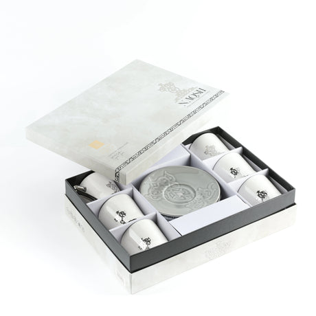 Otantic Naqsh 12pcs Porcelain Tea Set, 6pcs Cups 200ml + 6pcs Saucer, Grey/White/Silver, ET2953 - Al Kabayel Discount CentreOtantic Naqsh 12pcs Porcelain Tea Set, 6pcs Cups 200ml + 6pcs Saucer, Grey/White/Silver, ET2953Tea SetsOTANTIKAl Kabayel Discount Centre