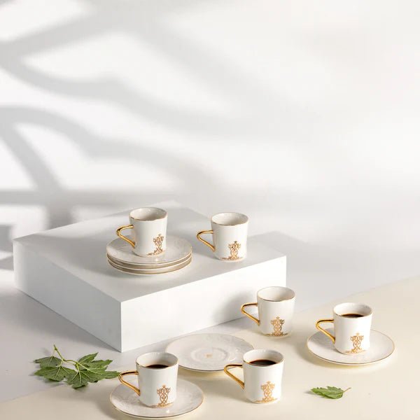 Otantic Naqsh 12pcs Porcelain Turkish Coffee Set, 6pcs Cups 80ml + 6pcs Saucer, White/Gold, ET2945 - Al Kabayel Discount CentreOtantic Naqsh 12pcs Porcelain Turkish Coffee Set, 6pcs Cups 80ml + 6pcs Saucer, White/Gold, ET2945Tea SetsOTANTIKAl Kabayel Discount Centre