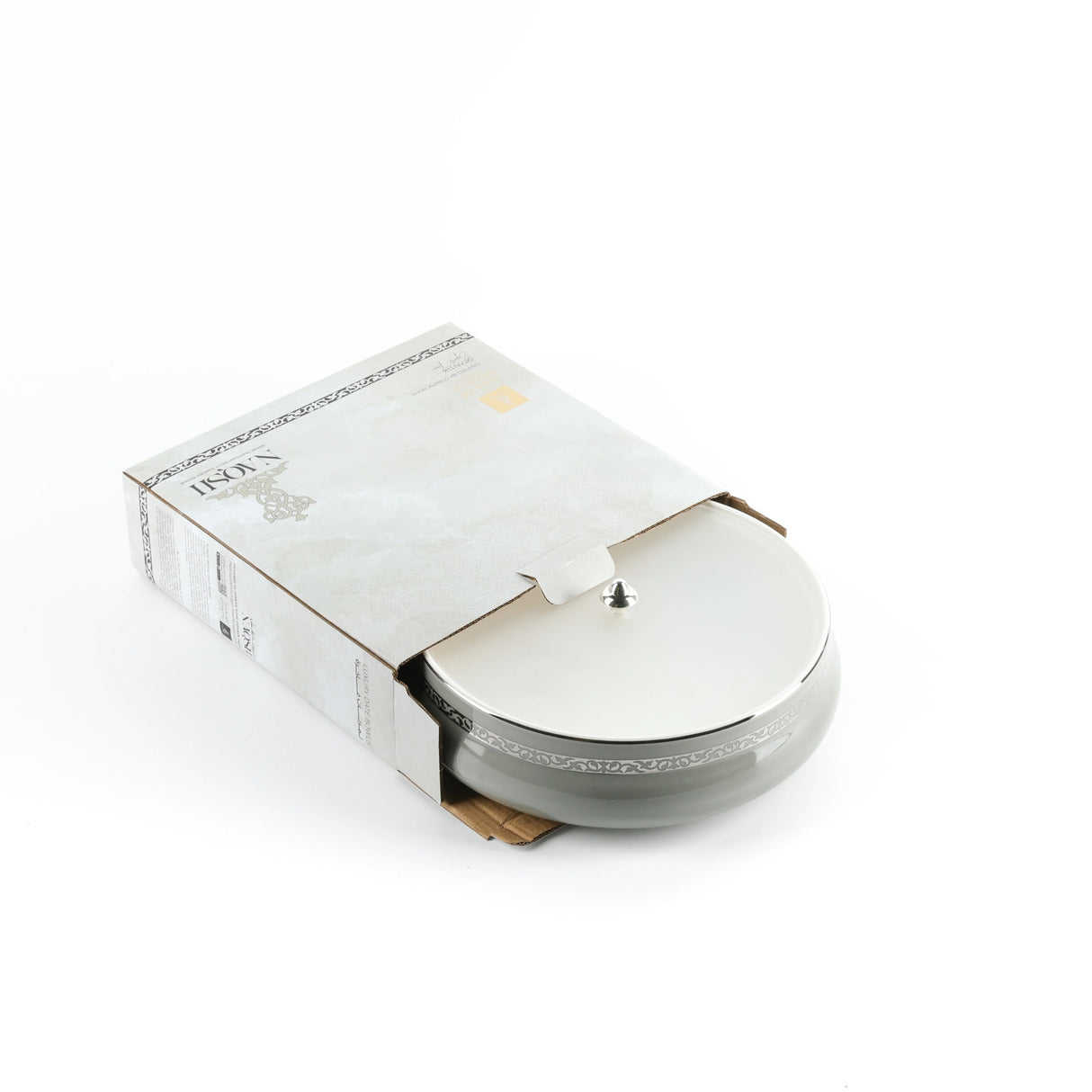 Otantic Naqsh Ceramic Dates Bowl with Lid 23.5cm*6.5cm, Grey/Silver - ET2973 - Al Kabayel Discount CentreOtantic Naqsh Ceramic Dates Bowl with Lid 23.5cm*6.5cm, Grey/Silver - ET2973BowlsOTANTIKAl Kabayel Discount Centre