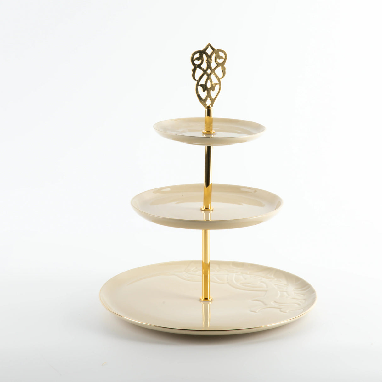 Otantic Naqsh Porcelain 3 - Tier Candy Tray 27cm*33cm, Ivory/Gold - ET2987 - Al Kabayel Discount CentreOtantic Naqsh Porcelain 3 - Tier Candy Tray 27cm*33cm, Ivory/Gold - ET2987Serving TraysOTANTIKAl Kabayel Discount Centre