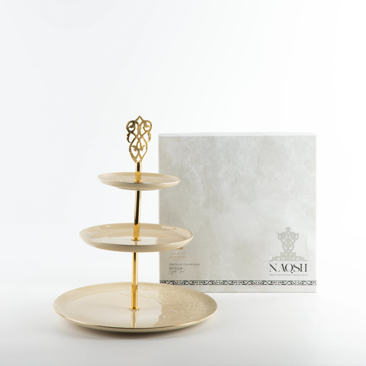 Otantic Naqsh Porcelain 3 - Tier Candy Tray 27cm*33cm, Ivory/Gold - ET2987 - Al Kabayel Discount CentreOtantic Naqsh Porcelain 3 - Tier Candy Tray 27cm*33cm, Ivory/Gold - ET2987Serving TraysOTANTIKAl Kabayel Discount Centre