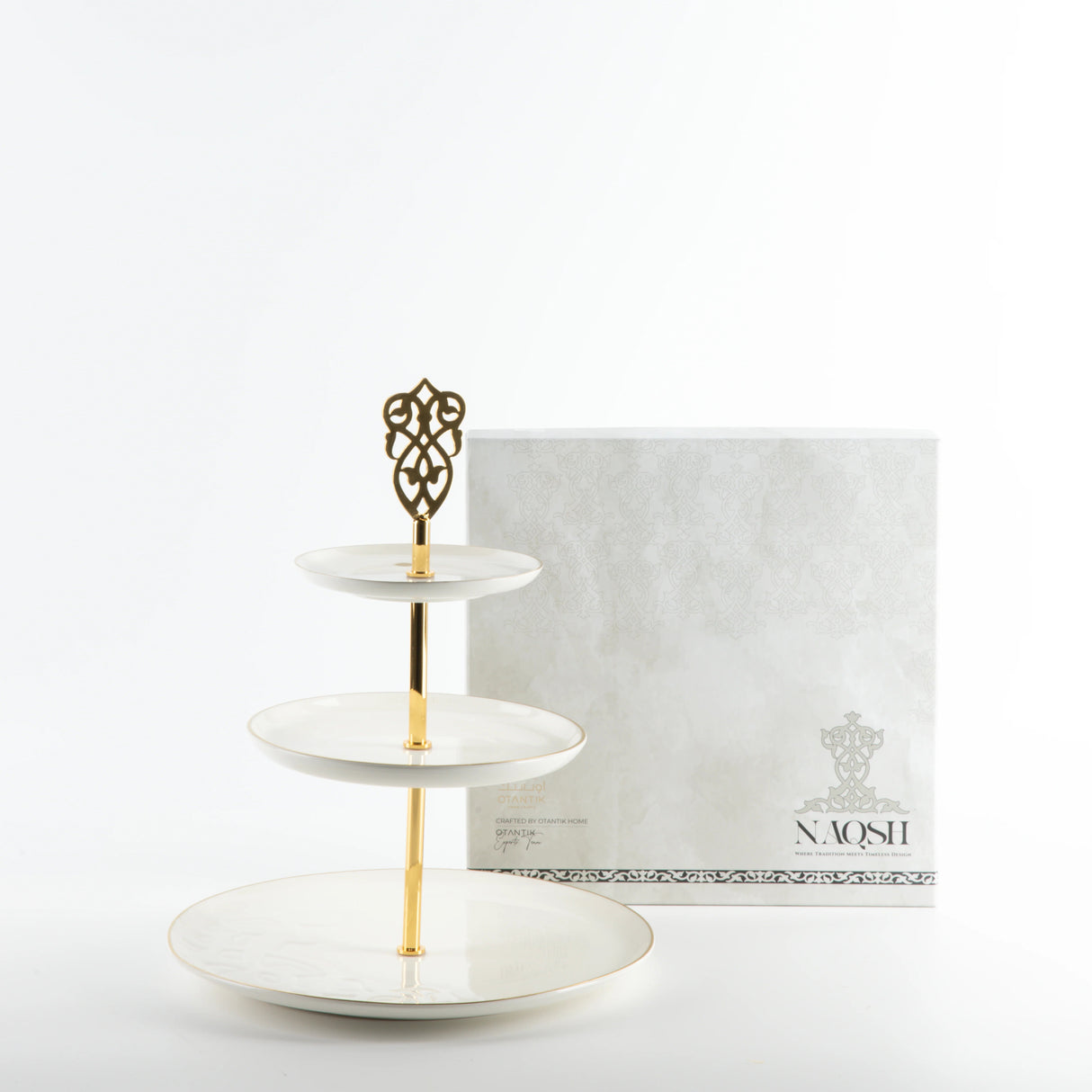 Otantic Naqsh Porcelain 3 - Tier Candy Tray 27cm*33cm, White/Gold - ET2985 - Al Kabayel Discount CentreOtantic Naqsh Porcelain 3 - Tier Candy Tray 27cm*33cm, White/Gold - ET2985Serving TraysOTANTIKAl Kabayel Discount Centre