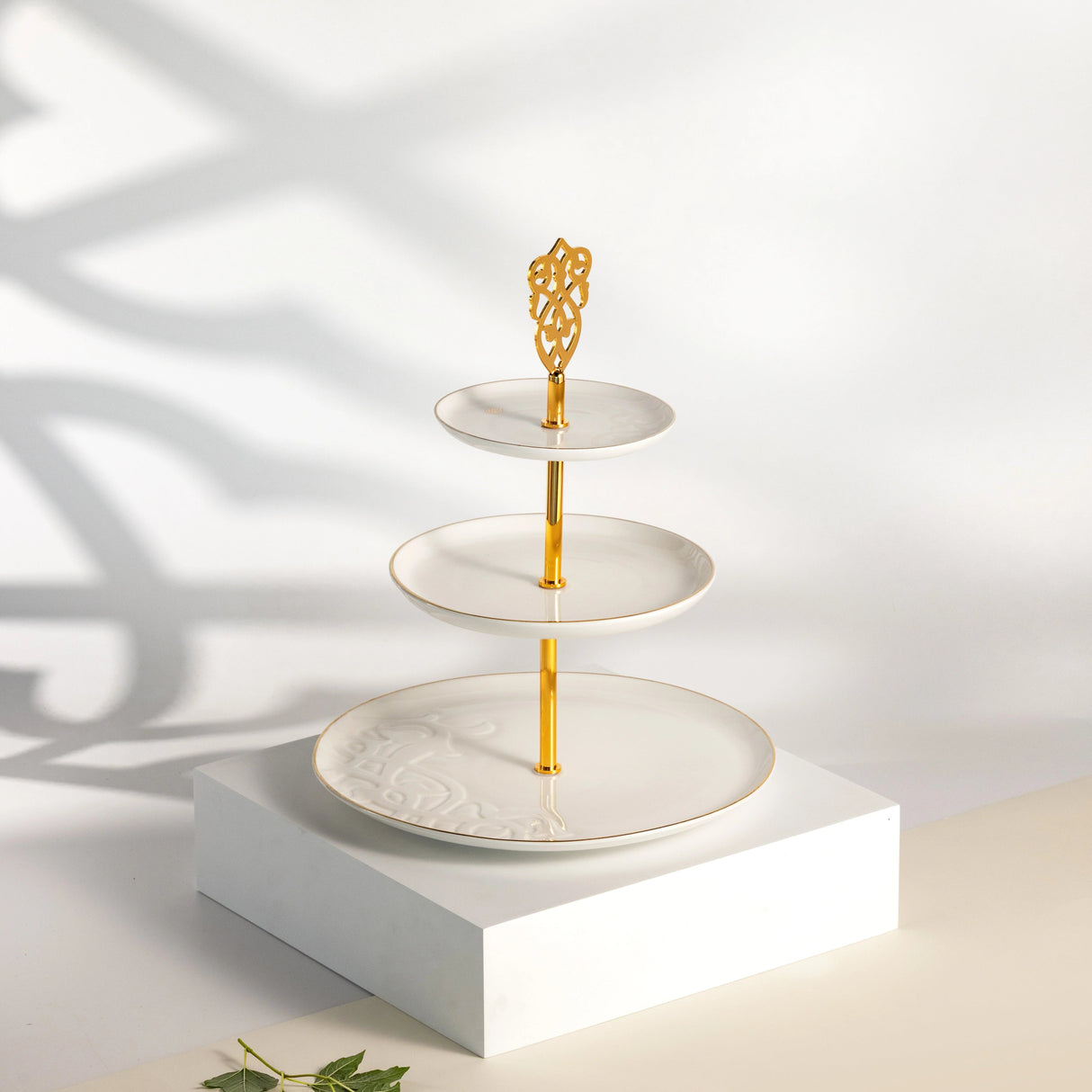 Otantic Naqsh Porcelain 3 - Tier Candy Tray 27cm*33cm, White/Gold - ET2985 - Al Kabayel Discount CentreOtantic Naqsh Porcelain 3 - Tier Candy Tray 27cm*33cm, White/Gold - ET2985Serving TraysOTANTIKAl Kabayel Discount Centre