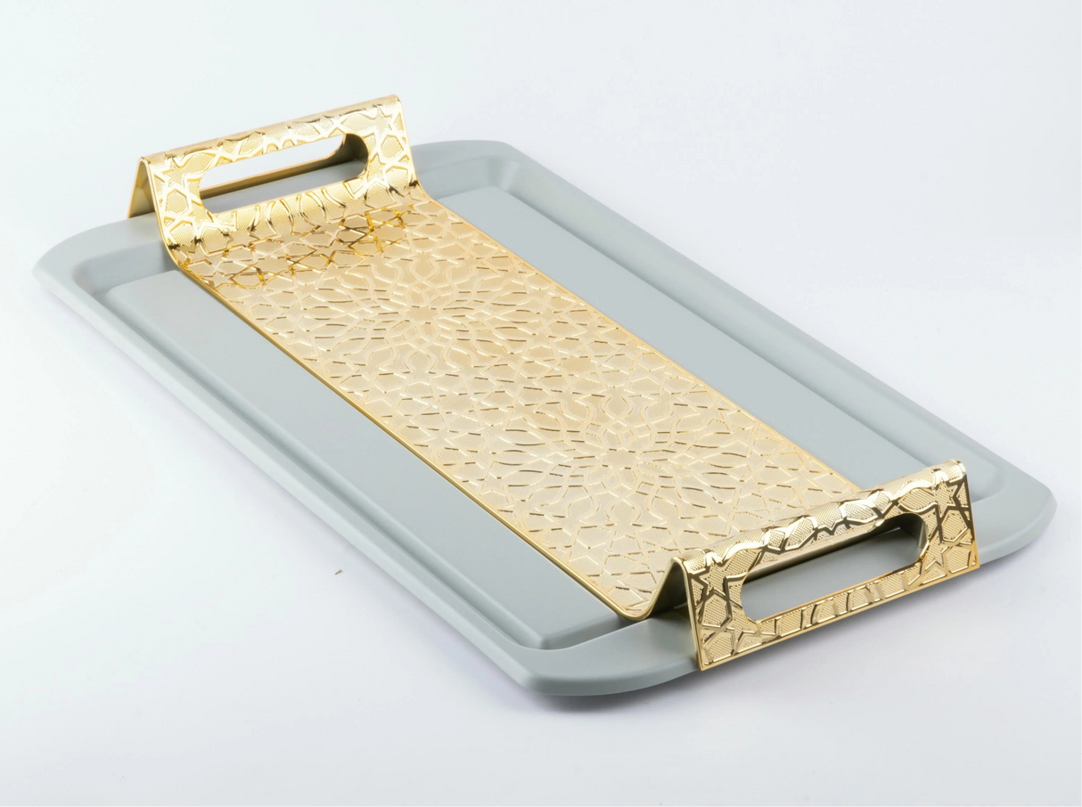 Otantik Asala Luxury Metal Serving Tray 57cm*34cm - Grey and Gold - Al Kabayel Discount CentreOtantik Asala Luxury Metal Serving Tray 57cm*34cm - Grey and GoldServing TraysOTANTIKAl Kabayel Discount Centre