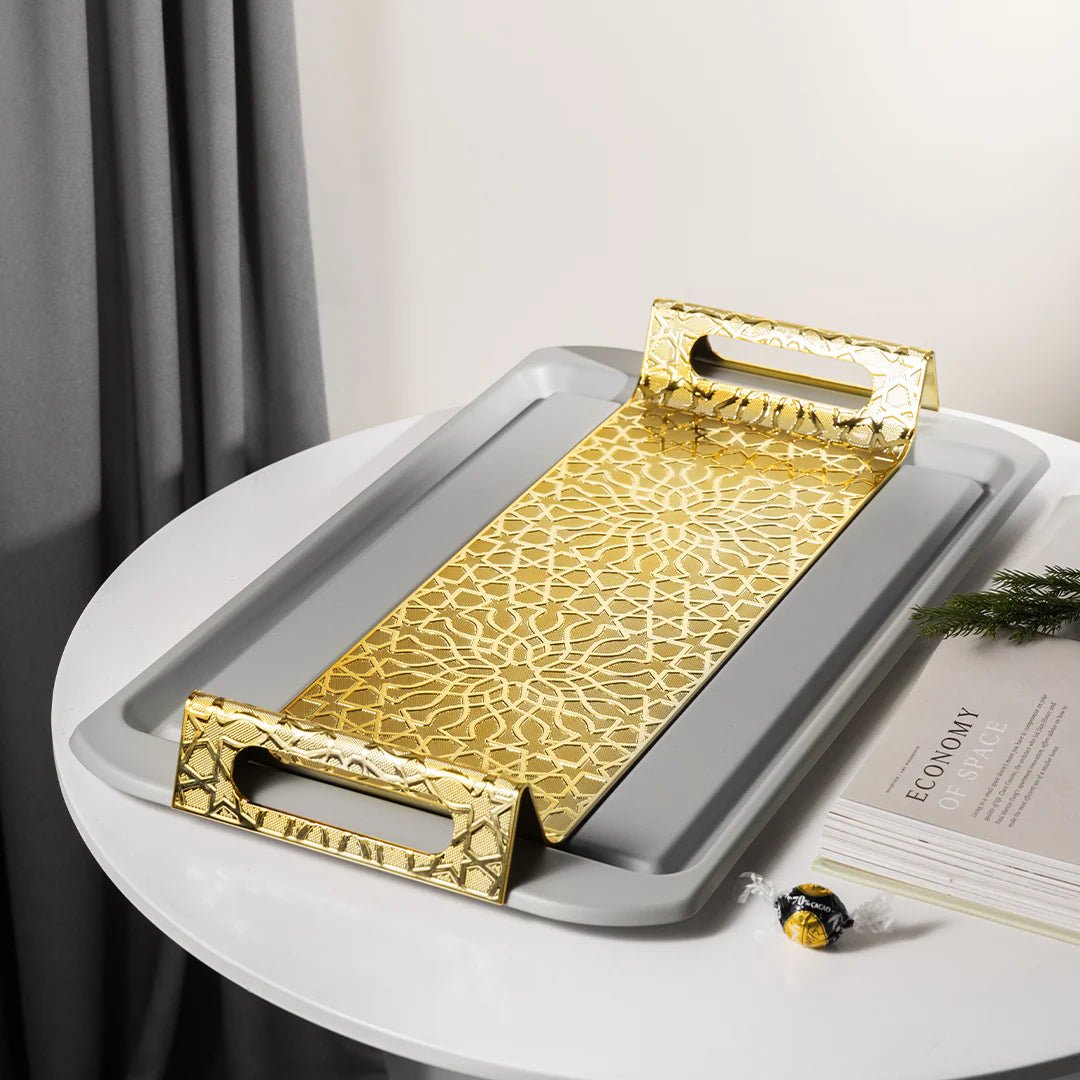 Otantik Asala Luxury Metal Serving Tray 57cm*34cm - Grey and Gold - Al Kabayel Discount CentreOtantik Asala Luxury Metal Serving Tray 57cm*34cm - Grey and GoldServing TraysOTANTIKAl Kabayel Discount Centre