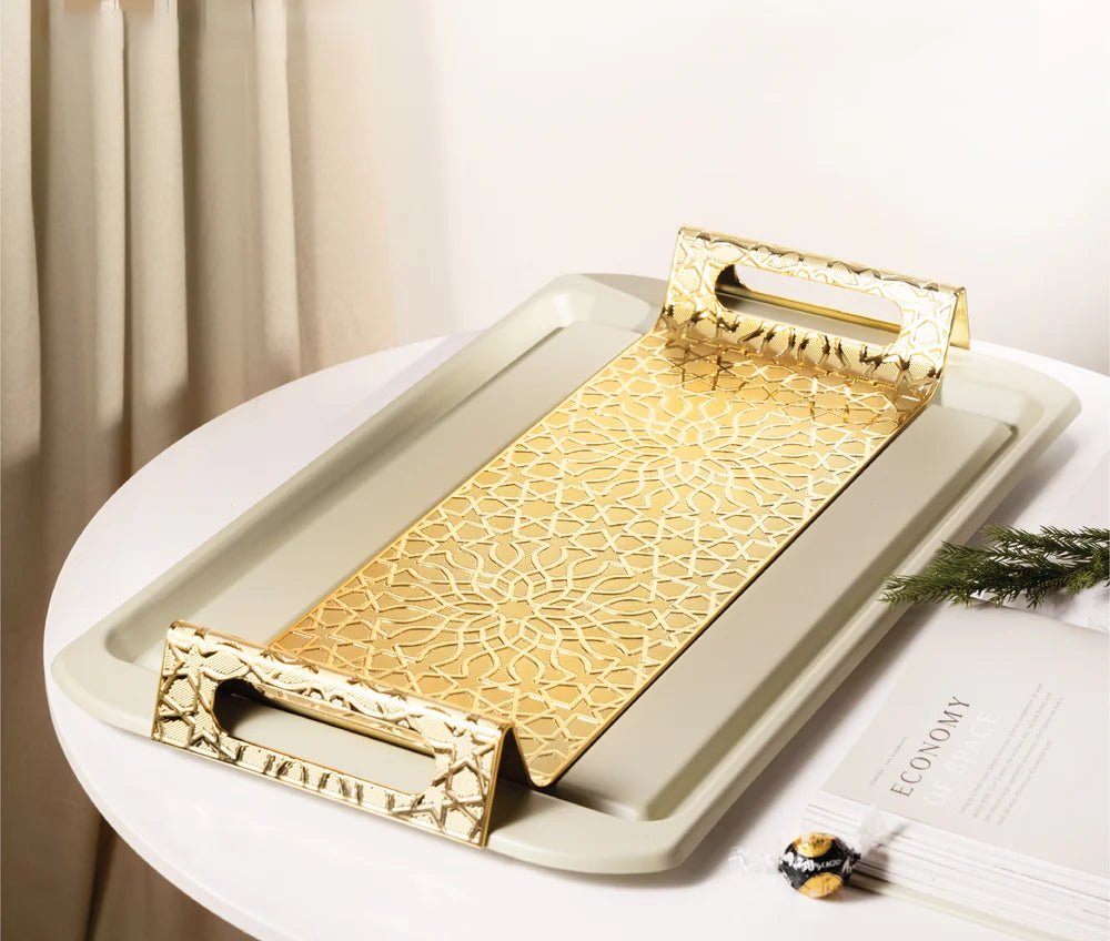 Otantik Asala Luxury Metal Serving Tray 57cm*34mc - Beige Gold - HJ1167 - Al Kabayel Discount CentreOtantik Asala Luxury Metal Serving Tray 57cm*34mc - Beige Gold - HJ1167Serving TraysOTANTIKAl Kabayel Discount Centre