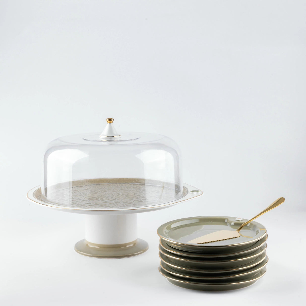 Otantik Asala Porcelain 9 - Piece Cake Serving Set - Olive and Gold - Al Kabayel Discount CentreOtantik Asala Porcelain 9 - Piece Cake Serving Set - Olive and GoldServing TraysOTANTIKAl Kabayel Discount Centre