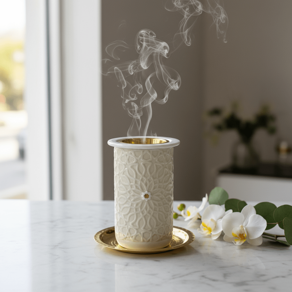 Otantik Asala Premium Porcelain Incense Burner – Cream & Gold 11 × 18 cm | Handcrafted Porcelain | Gold - Finish Brass Insert - Al Kabayel Discount CentreOtantik Asala Premium Porcelain Incense Burner – Cream & Gold 11 × 18 cm | Handcrafted Porcelain | Gold - Finish Brass InsertIncense BurnerOTANTIKAl Kabayel Discount Centre
