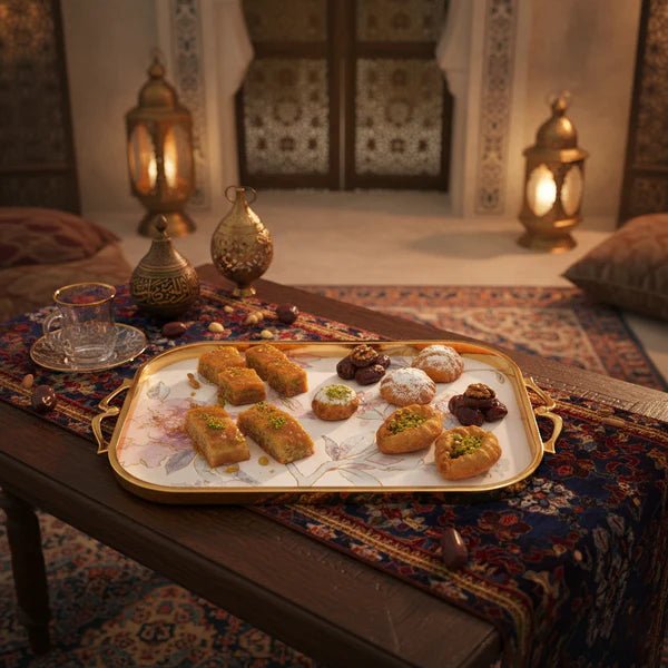 Otantik Khuzama HJ1422 Classic Serving Tray – Red & Gold Floral Motif – 53×31 cm Stainless Steel - Al Kabayel Discount CentreOtantik Khuzama HJ1422 Classic Serving Tray – Red & Gold Floral Motif – 53×31 cm Stainless SteelServing TraysOTANTIKAl Kabayel Discount Centre