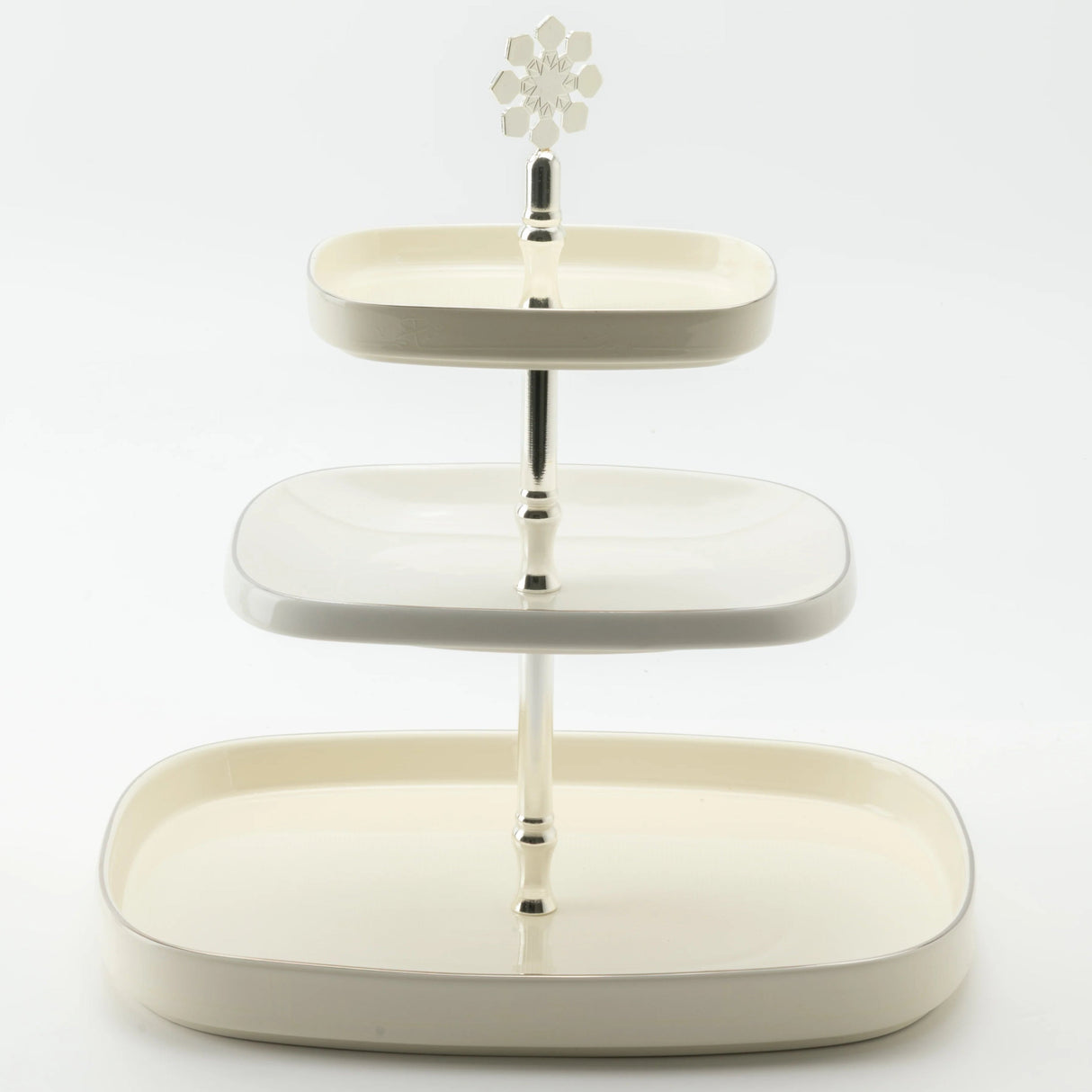 Otantik Mirral Luxury 3 - Tier Porcelain Dessert & Cake Stand – White with Silver Finish (30*32 cm) - Al Kabayel Discount CentreOtantik Mirral Luxury 3 - Tier Porcelain Dessert & Cake Stand – White with Silver Finish (30*32 cm)Serving TraysOTANTIKAl Kabayel Discount Centre
