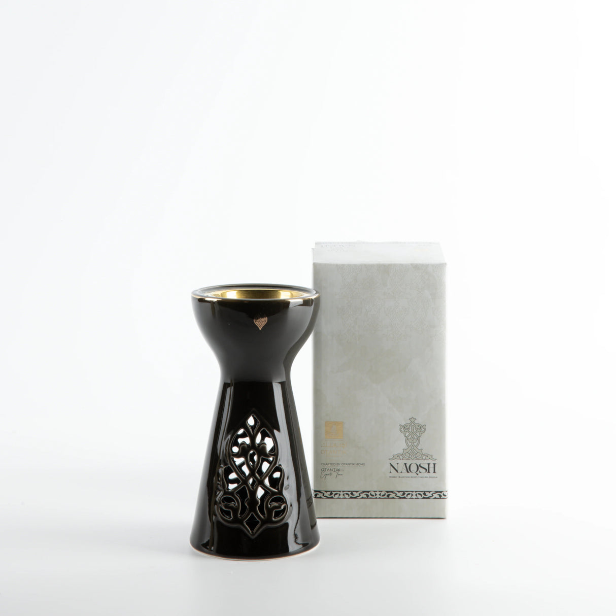 Otantik Naqsh Porcelain Incence Burner 9cm*17.5cm, Black/Gold - ET2984 - Al Kabayel Discount CentreOtantik Naqsh Porcelain Incence Burner 9cm*17.5cm, Black/Gold - ET2984Home Décor AccentsOTANTIKAl Kabayel Discount Centre