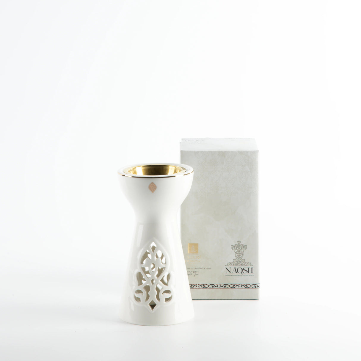 Otantik Naqsh Porcelain Incence Burner 9cm*17.5cm, White/Gold - ET2980 - Al Kabayel Discount CentreOtantik Naqsh Porcelain Incence Burner 9cm*17.5cm, White/Gold - ET2980Home Décor AccentsOTANTIKAl Kabayel Discount Centre