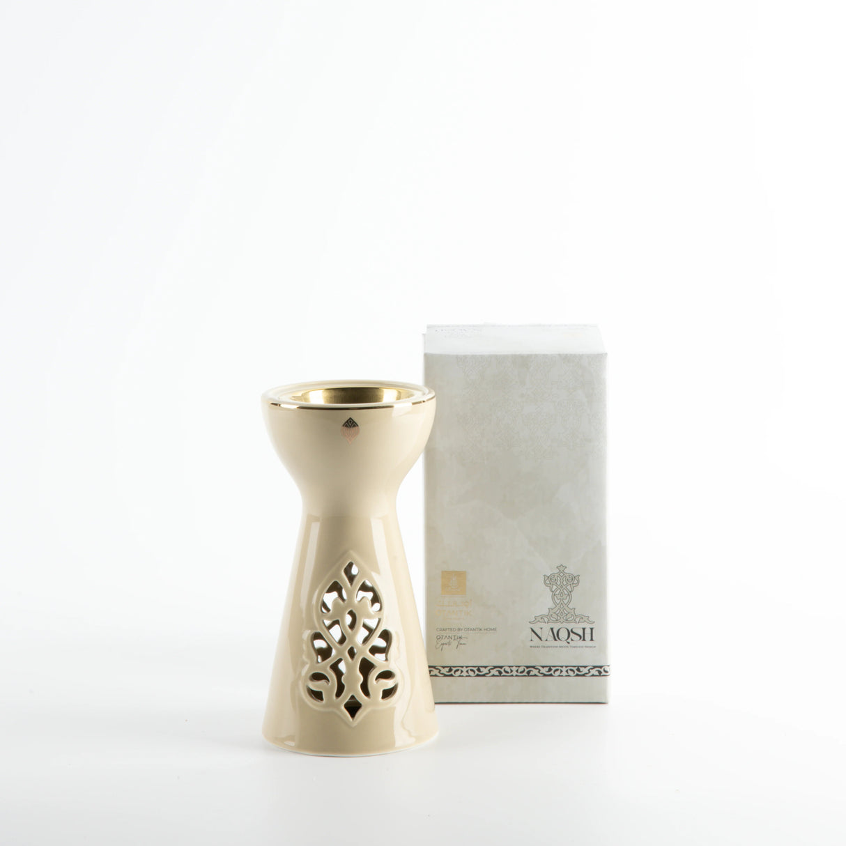 Otantik Naqsh Porcelain Incence Burner9cm*17.5cm, Ivory/Gold - ET2982 - Al Kabayel Discount CentreOtantik Naqsh Porcelain Incence Burner9cm*17.5cm, Ivory/Gold - ET2982Home Décor AccentsOTANTIKAl Kabayel Discount Centre