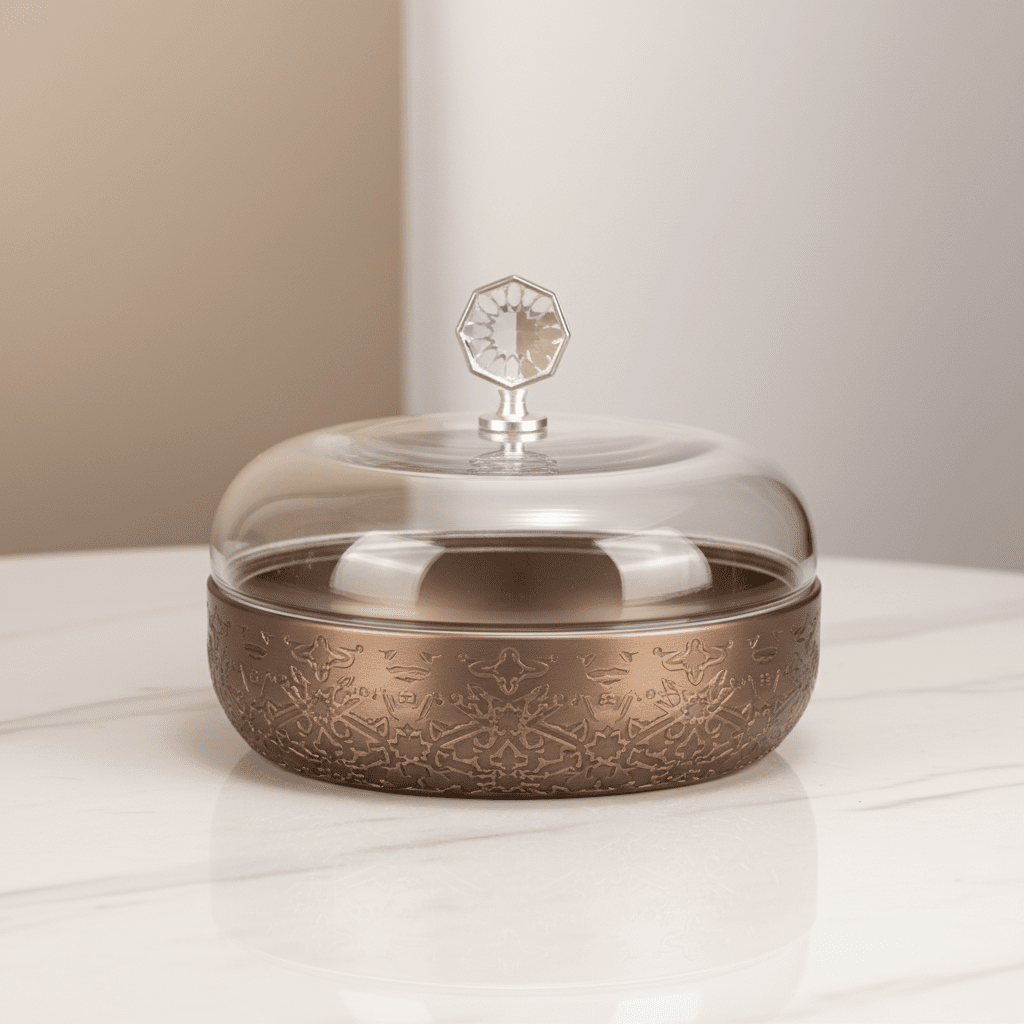 Otantik Nourhan Date Bowl - Small (8" inch) | Stainless Steel with Glass Dome - Al Kabayel Discount CentreOtantik Nourhan Date Bowl - Small (8" inch) | Stainless Steel with Glass DomeBowlsOTANTIKAl Kabayel Discount Centre