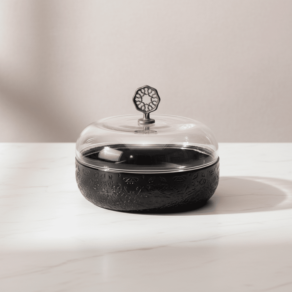 Otantik Nourhan Luxury Date Bowl with Glass Dome – Small (9" Stainless Steel) Black - Al Kabayel Discount CentreOtantik Nourhan Luxury Date Bowl with Glass Dome – Small (9" Stainless Steel) BlackBowlsOTANTIKAl Kabayel Discount Centre