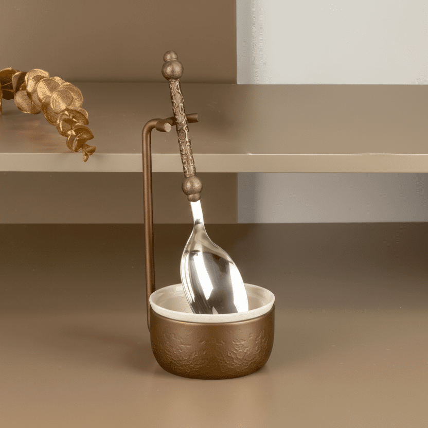 Otantik Nourhan Luxury Food Spoon Set - Decorative Stainless Steel with Porcelain Bowl & Holder - Al Kabayel Discount CentreOtantik Nourhan Luxury Food Spoon Set - Decorative Stainless Steel with Porcelain Bowl & HolderSpoonsOTANTIKAl Kabayel Discount Centre