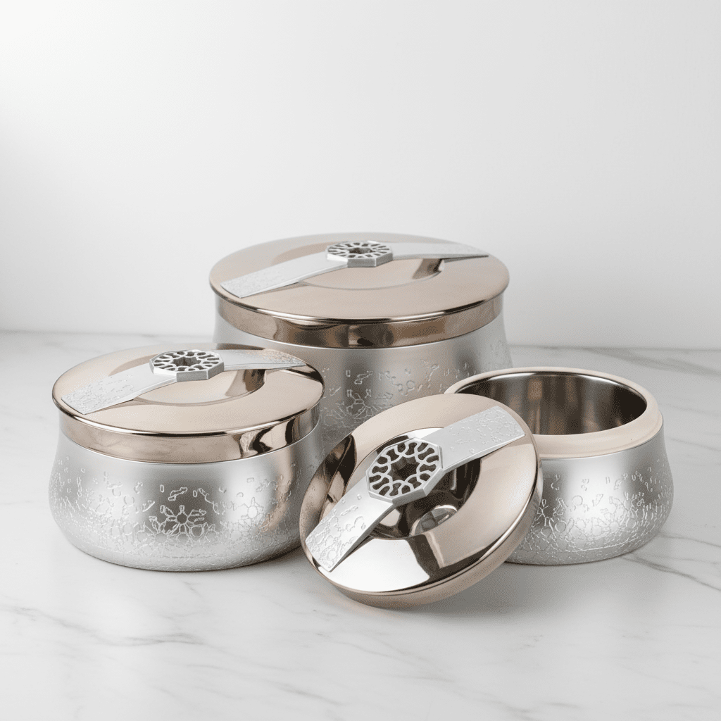 Otantik Nourhan Luxury Food Warmers Gift Set - 3 Piece Collection (Silver) - Al Kabayel Discount CentreOtantik Nourhan Luxury Food Warmers Gift Set - 3 Piece Collection (Silver)CasserolesOTANTIKAl Kabayel Discount Centre