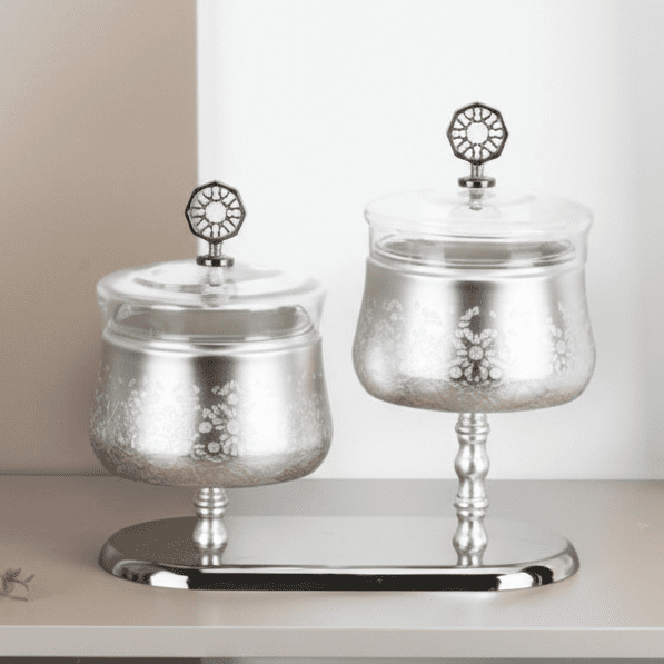 Otantik Nourhan Luxury Nuts Serving Set with Tray - Stainless Steel & Glass 2 - Bowl Set - Al Kabayel Discount CentreOtantik Nourhan Luxury Nuts Serving Set with Tray - Stainless Steel & Glass 2 - Bowl SetBowlsOTANTIKAl Kabayel Discount Centre