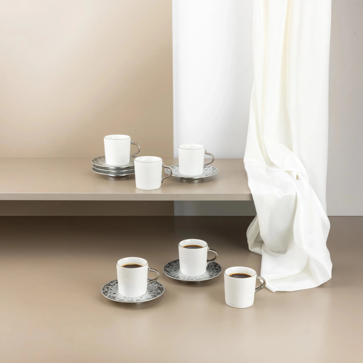 Otantik Nurhan 12 - Piece Porcelain Turkish Coffee Set - Matte Silver + Shiny Silver 115CC - Al Kabayel Discount CentreOtantik Nurhan 12 - Piece Porcelain Turkish Coffee Set - Matte Silver + Shiny Silver 115CCTea/Coffee SetsOTANTIKAl Kabayel Discount Centre