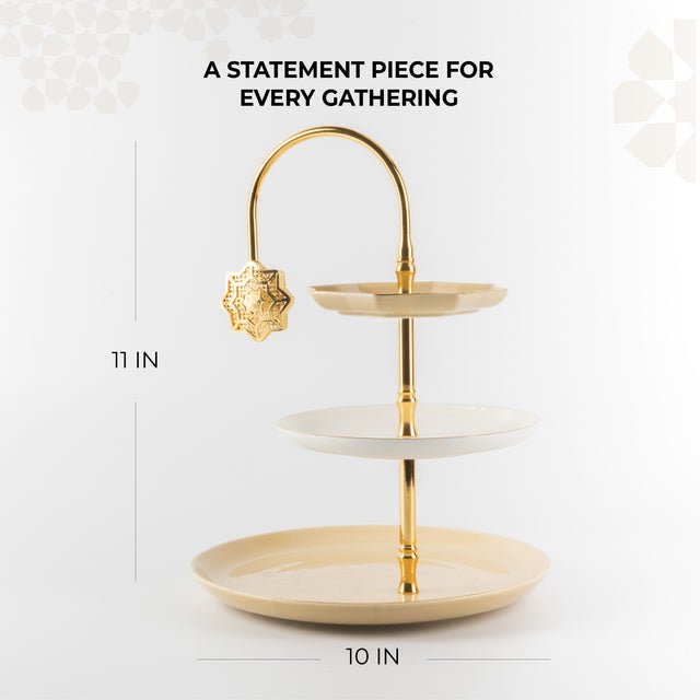 Otantik Octara - 3 Tier Cake Stand - Ivory & Gold 11"*10" - Al Kabayel Discount CentreOtantik Octara - 3 Tier Cake Stand - Ivory & Gold 11"*10"Serving TraysOTANTIKAl Kabayel Discount Centre