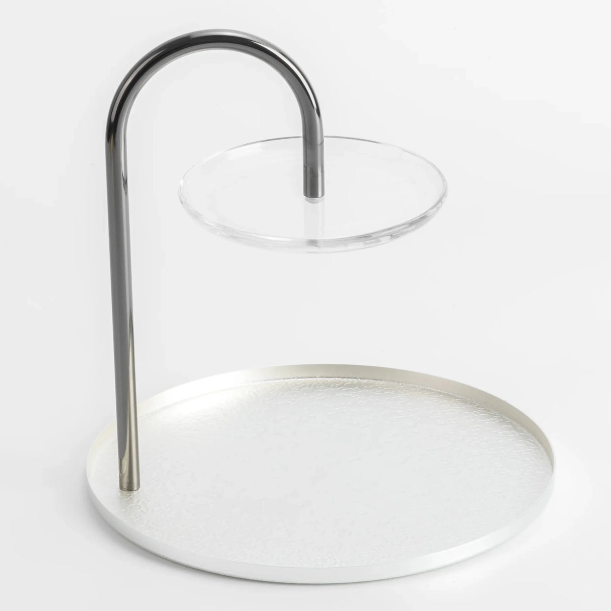 Otantik Stainless Steel Two - Tier Stand With Bracket From Nourhan - Matte Silver + Shiny Silver - Al Kabayel Discount CentreOtantik Stainless Steel Two - Tier Stand With Bracket From Nourhan - Matte Silver + Shiny SilverServing TraysOTANTIKAl Kabayel Discount Centre