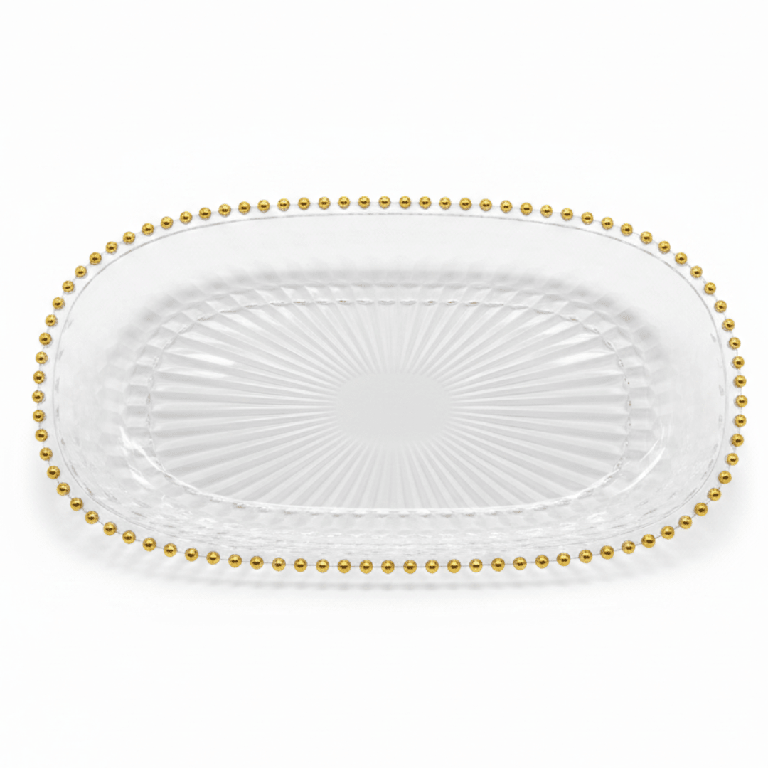 Oval Elegant Crystal-Clear Acrylic Serving Tray with Gold Bead Rim - Al Kabayel Discount CentreOval Elegant Crystal-Clear Acrylic Serving Tray with Gold Bead RimServing TraysAKDCAl Kabayel Discount Centre