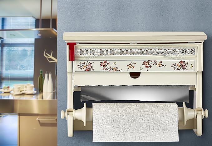 Ozmet 2 in 1 Kitchen Paper Dispenser & Holder, Kitchen Roll Holder Wall Mounted Holder for Film, Foil and Kitchen Roll, Easy - Install Kitchen Roll Dispenser with Cutter (White) - Al Kabayel Discount CentreOzmet 2 in 1 Kitchen Paper Dispenser & Holder, Kitchen Roll Holder Wall Mounted Holder for Film, Foil and Kitchen Roll, Easy - Install Kitchen Roll Dispenser with Cutter (White)Organizers & AccessoriesAKDCAl Kabayel Discount Centre