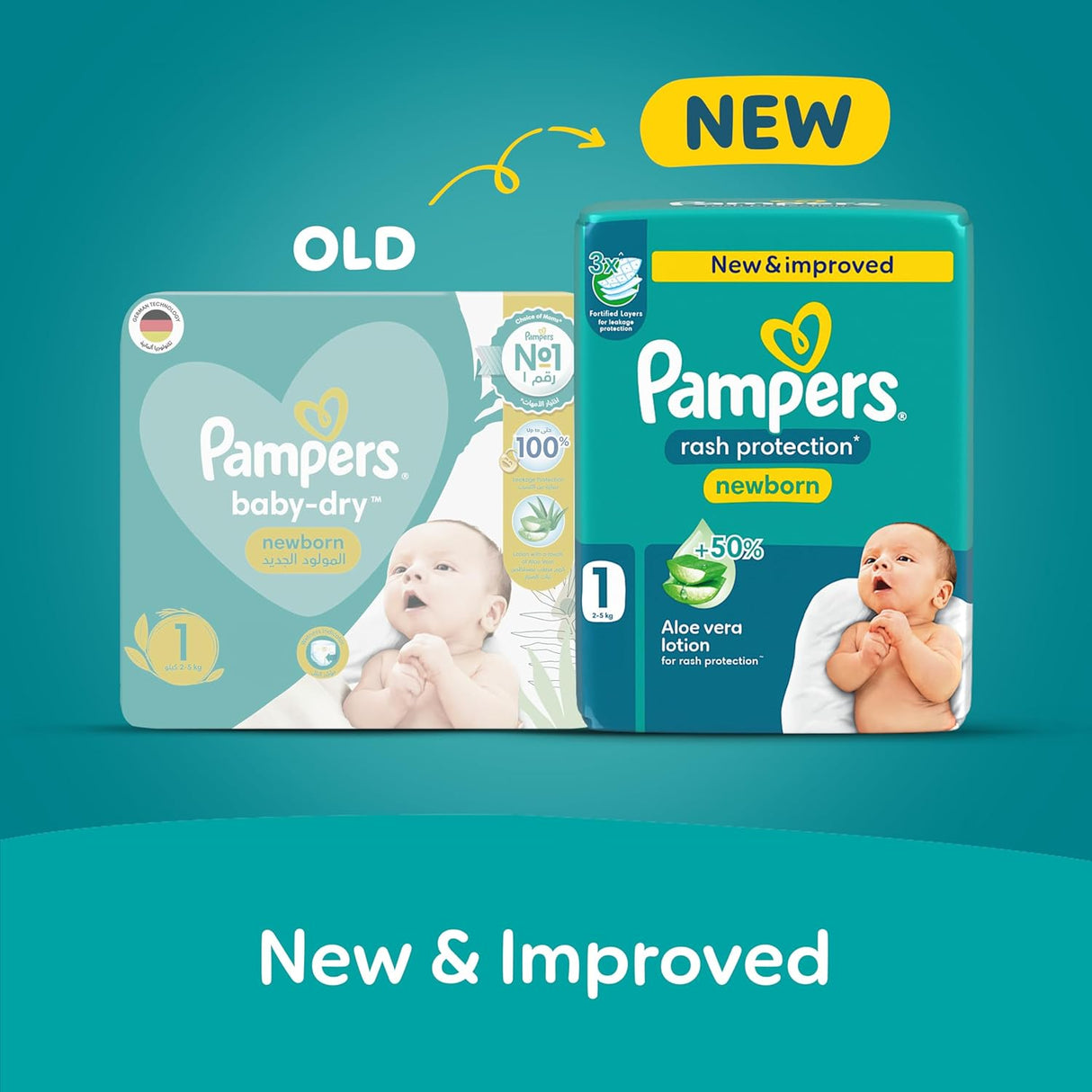 Pampers Rash Protection Taped Diapers, Size 1, 2 - 5kg, +50% Aloe Vera Lotion for Rash Protection, 3x Fortified Layers for Leakage Protection, Carry Pack, 21 Count - Al Kabayel Discount CentrePampers Rash Protection Taped Diapers, Size 1, 2 - 5kg, +50% Aloe Vera Lotion for Rash Protection, 3x Fortified Layers for Leakage Protection, Carry Pack, 21 CountBaby ProductsPAMPERSAl Kabayel Discount Centre