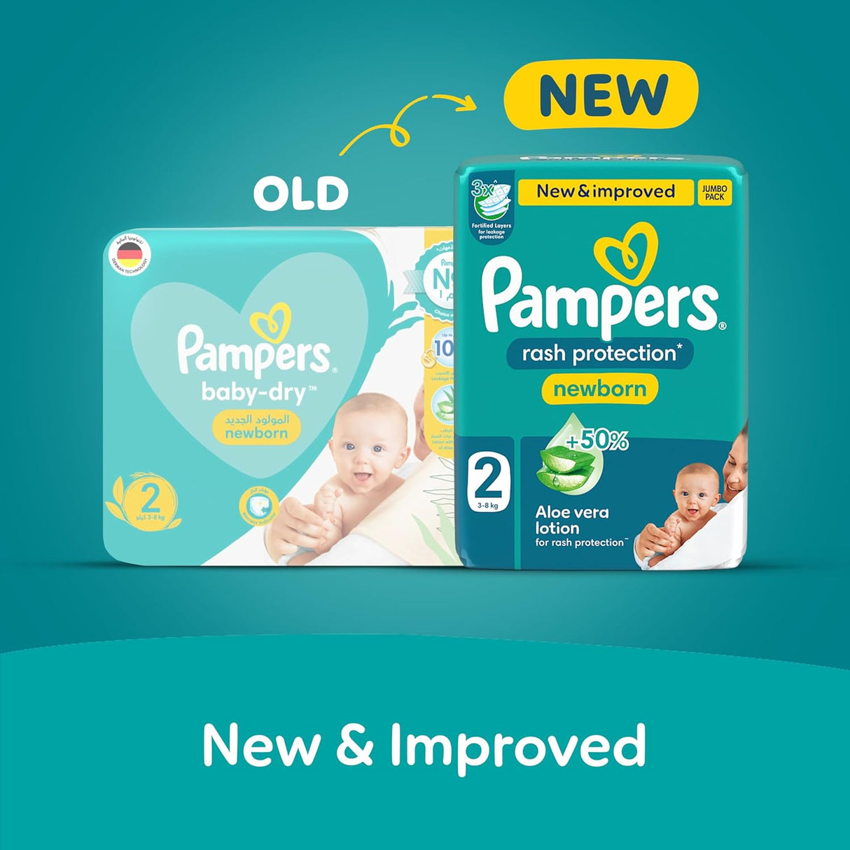 Pampers Rash Protection Taped Diapers, Size 2, 3 - 8kg, +50% Aloe Vera Lotion for Rash Protection, 3x Fortified Layers for Leakage Protection, Carry Pack, 23 Count - Al Kabayel Discount CentrePampers Rash Protection Taped Diapers, Size 2, 3 - 8kg, +50% Aloe Vera Lotion for Rash Protection, 3x Fortified Layers for Leakage Protection, Carry Pack, 23 CountBaby ProductsPAMPERSAl Kabayel Discount Centre
