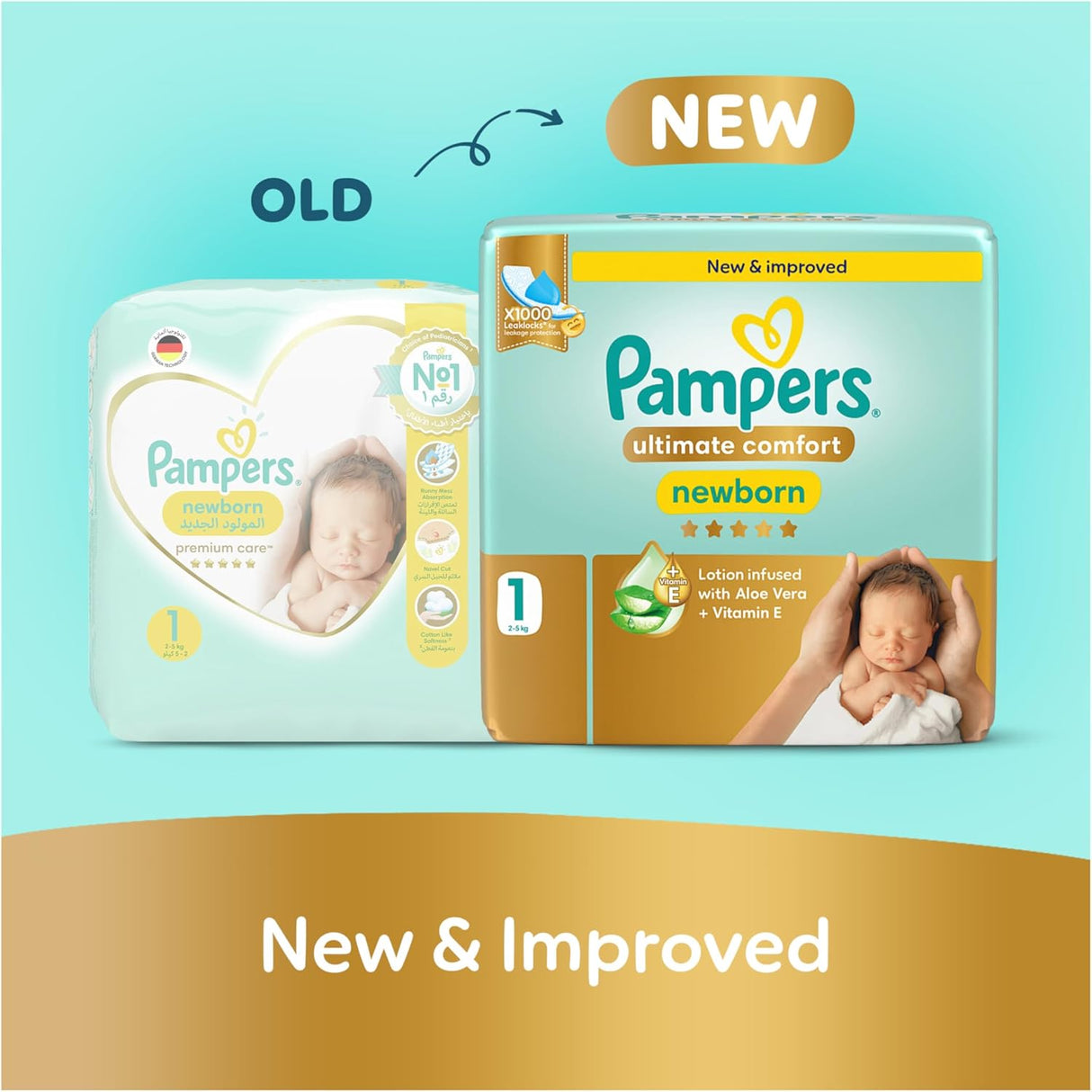 Pampers Ultimate Comfort Taped Diapers, Size 1, 2 - 5kg, Lotion infused with Aloe Vera and Vitamin E, x1000 Leak Locks Technology for Leakage Protection, Carry Pack, 22 Count - Al Kabayel Discount CentrePampers Ultimate Comfort Taped Diapers, Size 1, 2 - 5kg, Lotion infused with Aloe Vera and Vitamin E, x1000 Leak Locks Technology for Leakage Protection, Carry Pack, 22 CountBaby ProductsPAMPERSAl Kabayel Discount Centre
