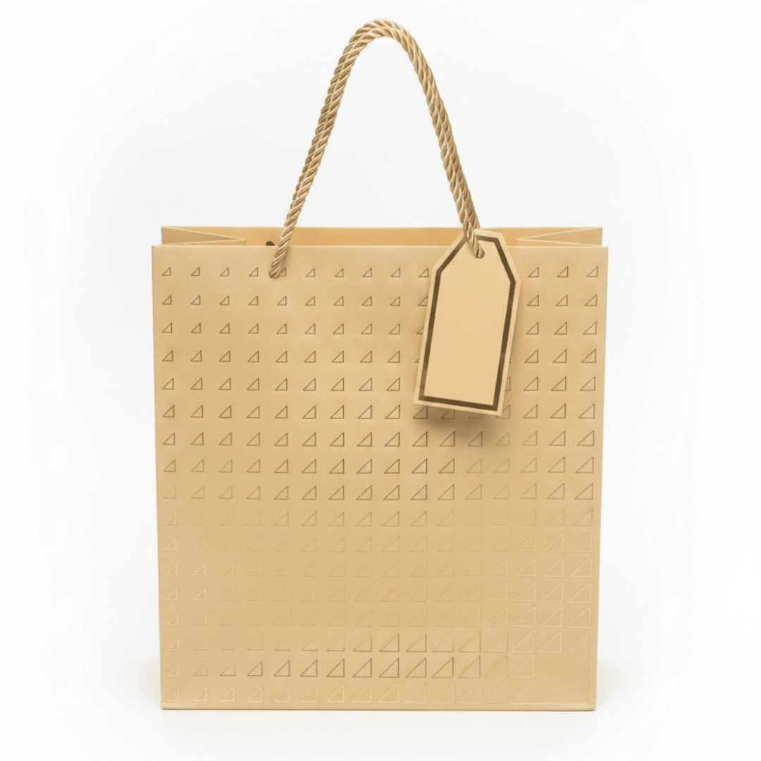 Paper Gift Bag with Gold Triangle Pattern & Rope Handles – 32×26cm | Premium Gift Packaging for All Occasions - Al Kabayel Discount CentrePaper Gift Bag with Gold Triangle Pattern & Rope Handles – 32×26cm | Premium Gift Packaging for All OccasionsPacking & Wrapping SuppliesAKDCAl Kabayel Discount Centre