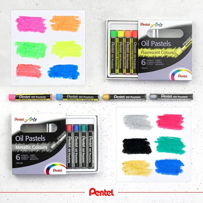 PENTEL Fluorescent and Metallic Oil Pastels Set of 12 Assorted Colours - Al Kabayel Discount CentrePENTEL Fluorescent and Metallic Oil Pastels Set of 12 Assorted ColoursPaintsPENTELAl Kabayel Discount Centre