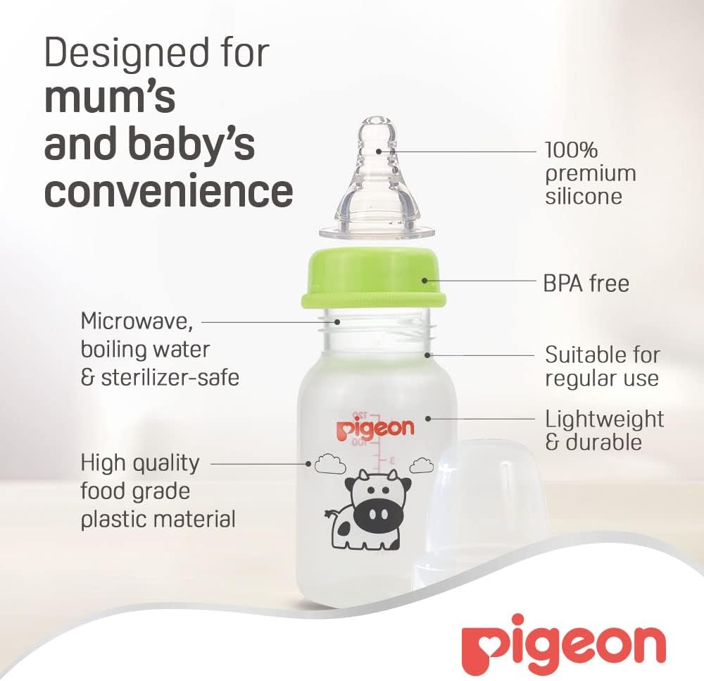 Pigeon Slim Neck Animal Decorated Plastic Feeding Bottle, Ultra Soft Silicone Nipple, Anti Colic, Bpa & Bps Free, 120Ml, Multicolor - Al Kabayel Discount CentrePigeon Slim Neck Animal Decorated Plastic Feeding Bottle, Ultra Soft Silicone Nipple, Anti Colic, Bpa & Bps Free, 120Ml, MulticolorBaby ProductsPIGEONAl Kabayel Discount Centre