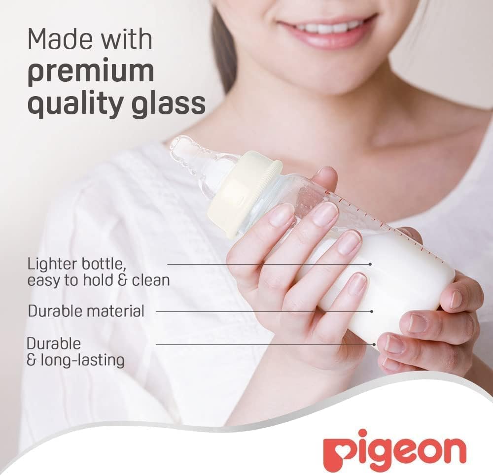 Pigeon Slim Neck Glass Feeding Bottle, Clear Cap, Ultra Soft Silicone Nipple, Anti - Colic, Durable & Long Lasting, BPA & BPS Free, White/Clear, 120ml - Al Kabayel Discount CentrePigeon Slim Neck Glass Feeding Bottle, Clear Cap, Ultra Soft Silicone Nipple, Anti - Colic, Durable & Long Lasting, BPA & BPS Free, White/Clear, 120mlBaby ProductsPIGEONAl Kabayel Discount Centre