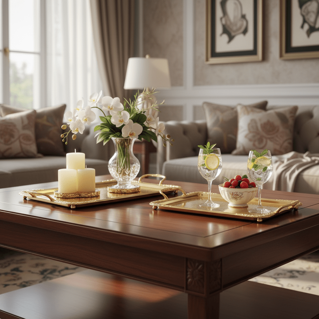 Pilsco 2 - Piece Rectangular Golden Serving Tray Set with Handles, Elegant Metal Tea, Coffee & Food Serving Trays for Home, Kitchen, Hotel & Parties – 34 × 24 cm & 40 × 28 cm - Al Kabayel Discount CentrePilsco 2 - Piece Rectangular Golden Serving Tray Set with Handles, Elegant Metal Tea, Coffee & Food Serving Trays for Home, Kitchen, Hotel & Parties – 34 × 24 cm & 40 × 28 cmServing TraysPILSCOAl Kabayel Discount Centre