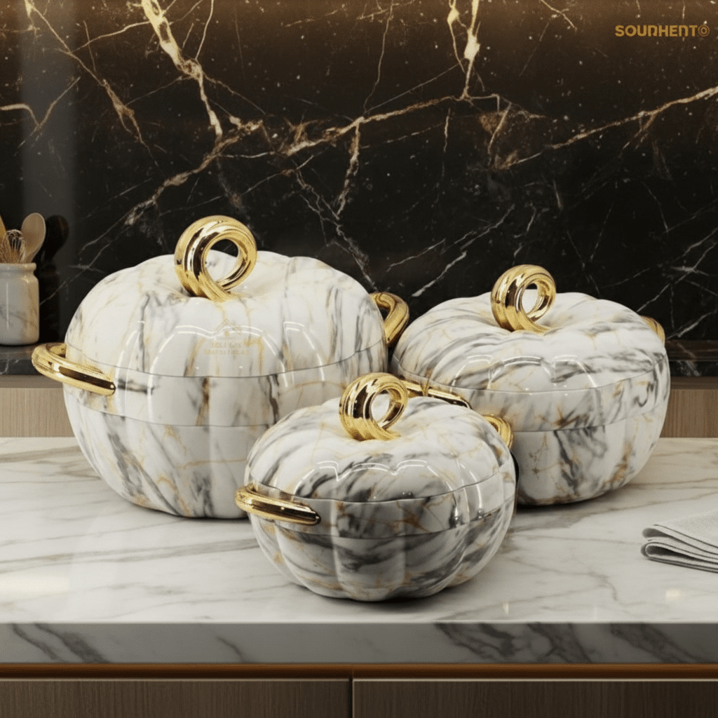 Pilsco 3 - Piece Insulated Thermal Hot Pot Set (3L, 2L & 1L) – White with Gold Finish - Al Kabayel Discount CentrePilsco 3 - Piece Insulated Thermal Hot Pot Set (3L, 2L & 1L) – White with Gold FinishCasserolesPILSCOAl Kabayel Discount Centre