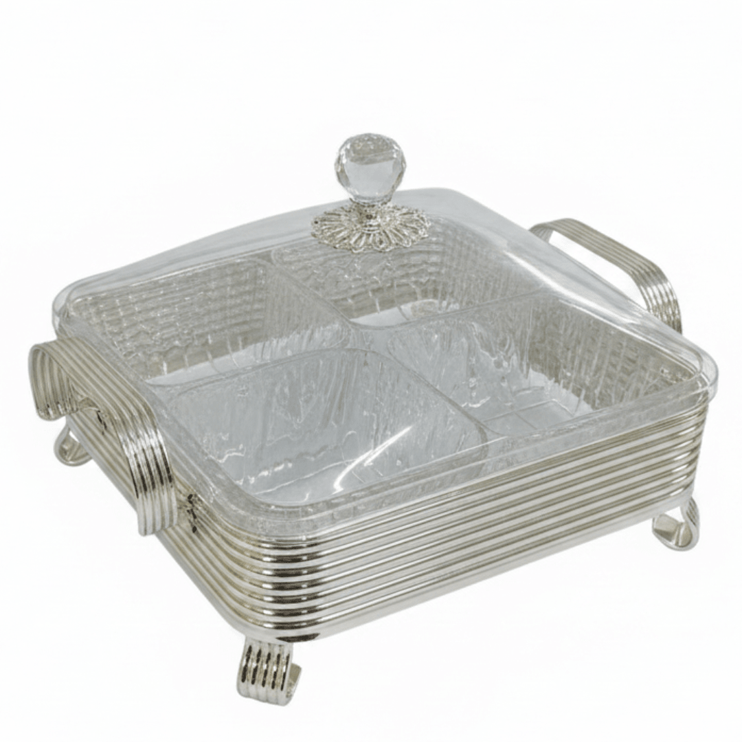 Pilsco 4 - Compartment Acrylic Candy Box with Square Metal Silver Holder And Lid – Compact Snack Organizer for Home & Office Use – 29 × 9 cm - Al Kabayel Discount CentrePilsco 4 - Compartment Acrylic Candy Box with Square Metal Silver Holder And Lid – Compact Snack Organizer for Home & Office Use – 29 × 9 cmJars & Food SaversPILSCOAl Kabayel Discount Centre