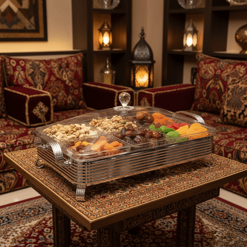 Pilsco 6 - Compartment Acrylic Candy Storage Box with Silver Metal Frame And Lid – Multi - Section Organizer for Snacks & Dry Fruits – 40 × 28 cm - Al Kabayel Discount CentrePilsco 6 - Compartment Acrylic Candy Storage Box with Silver Metal Frame And Lid – Multi - Section Organizer for Snacks & Dry Fruits – 40 × 28 cmJars & Food SaversPILSCOAl Kabayel Discount Centre